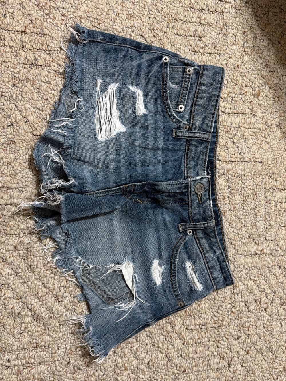 Lucky Brand Frayed Dark Blue Distressed Denim Shorts